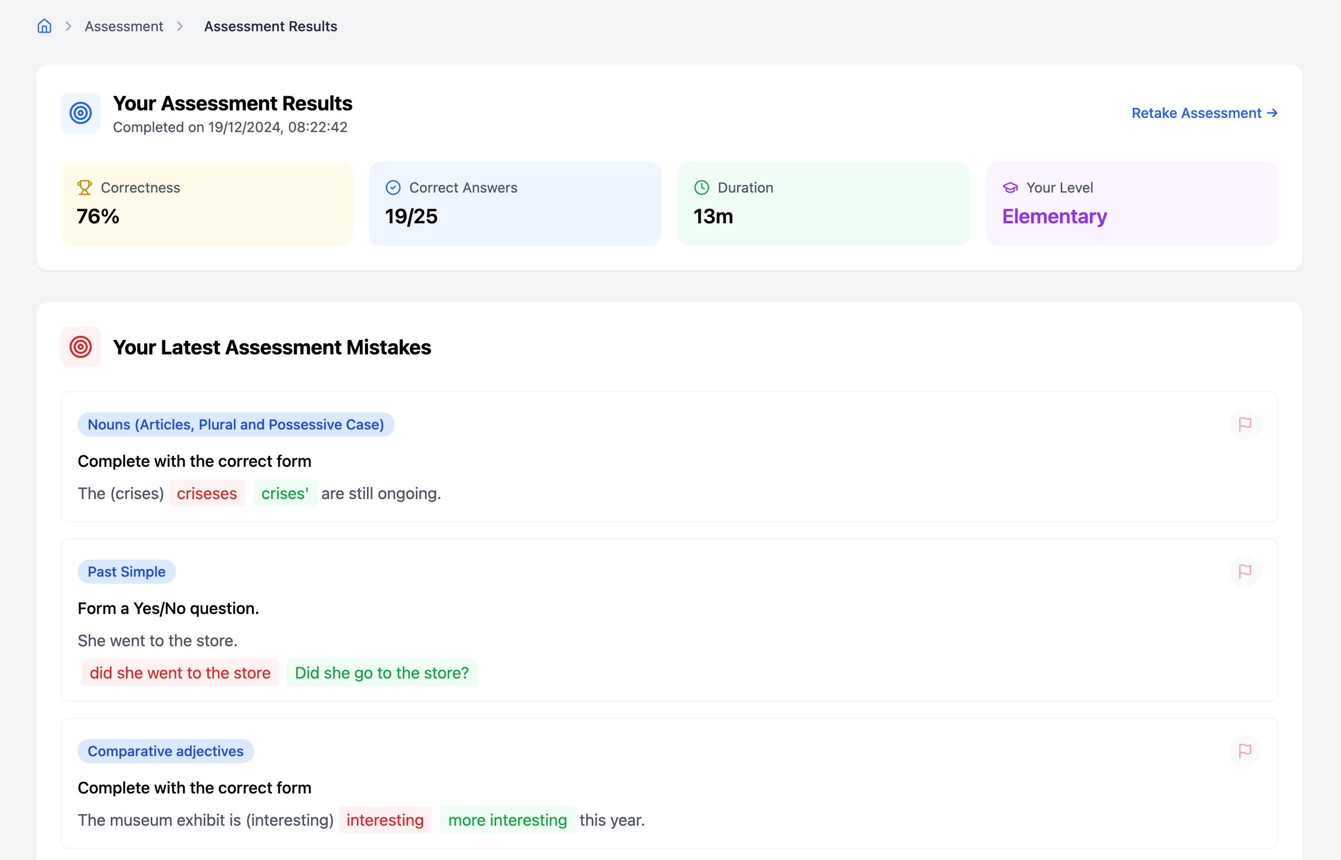 Assessment dashboard