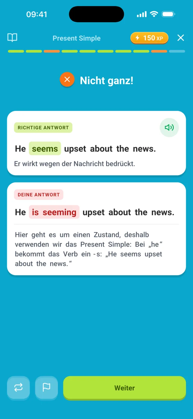Fehler erklärt: die richtige Form und warum deine Antwort nicht passt