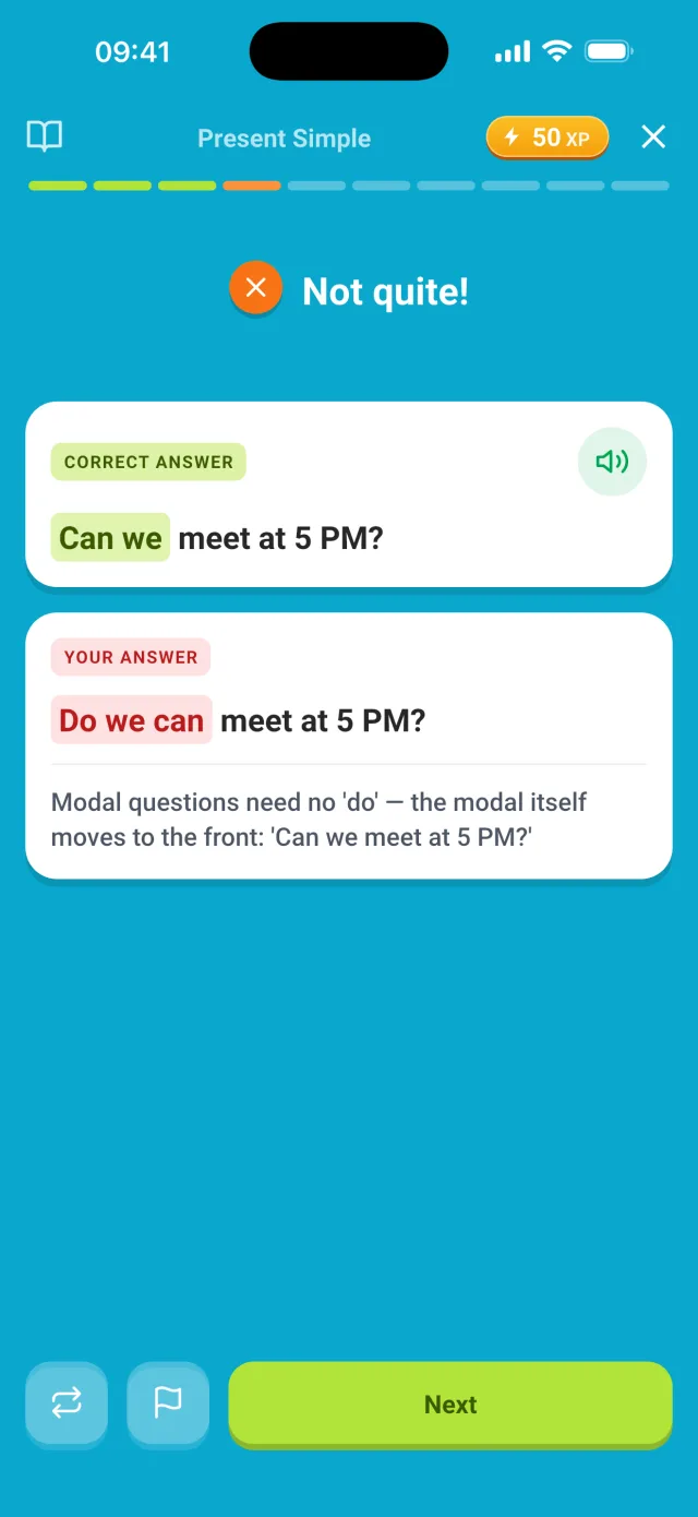 Wrong answer explained: the correct form and why yours doesn't fit