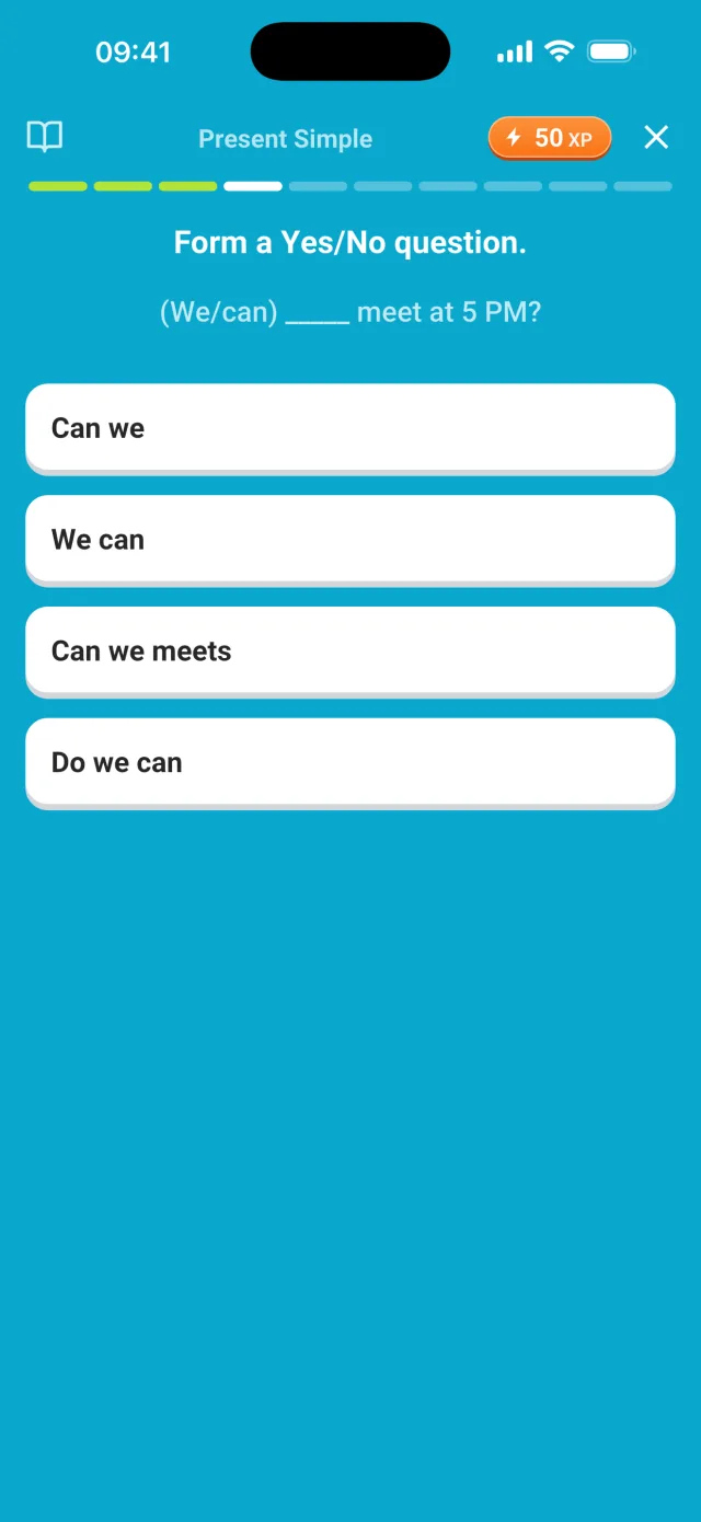 GrammarTrack practice exercises: pick, build, fill in and type the answer
