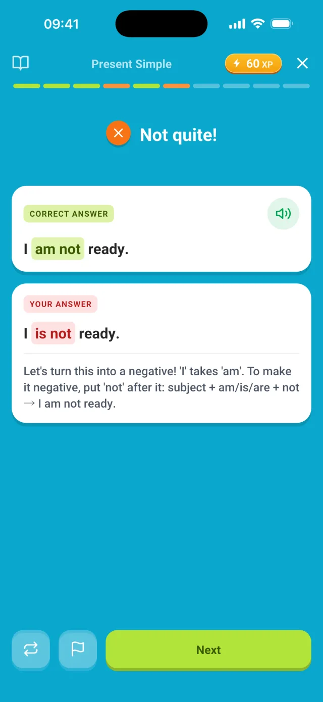 Wrong answer explained: the correct form and why yours doesn't fit
