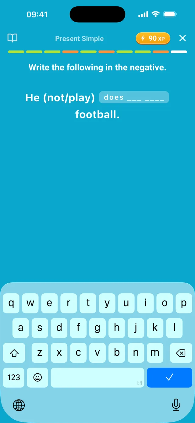 GrammarTrack practice exercises: pick, build, fill in and type the answer