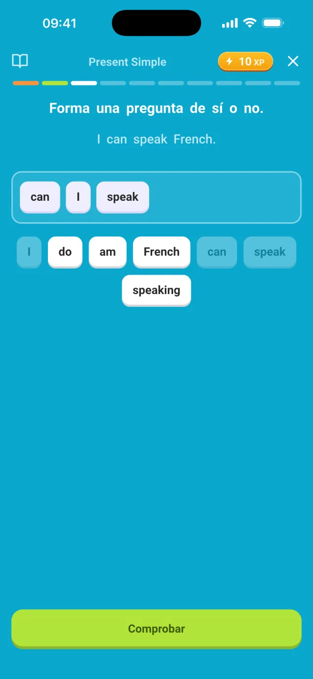 Ejercicio de construcción de frases en formato de juego