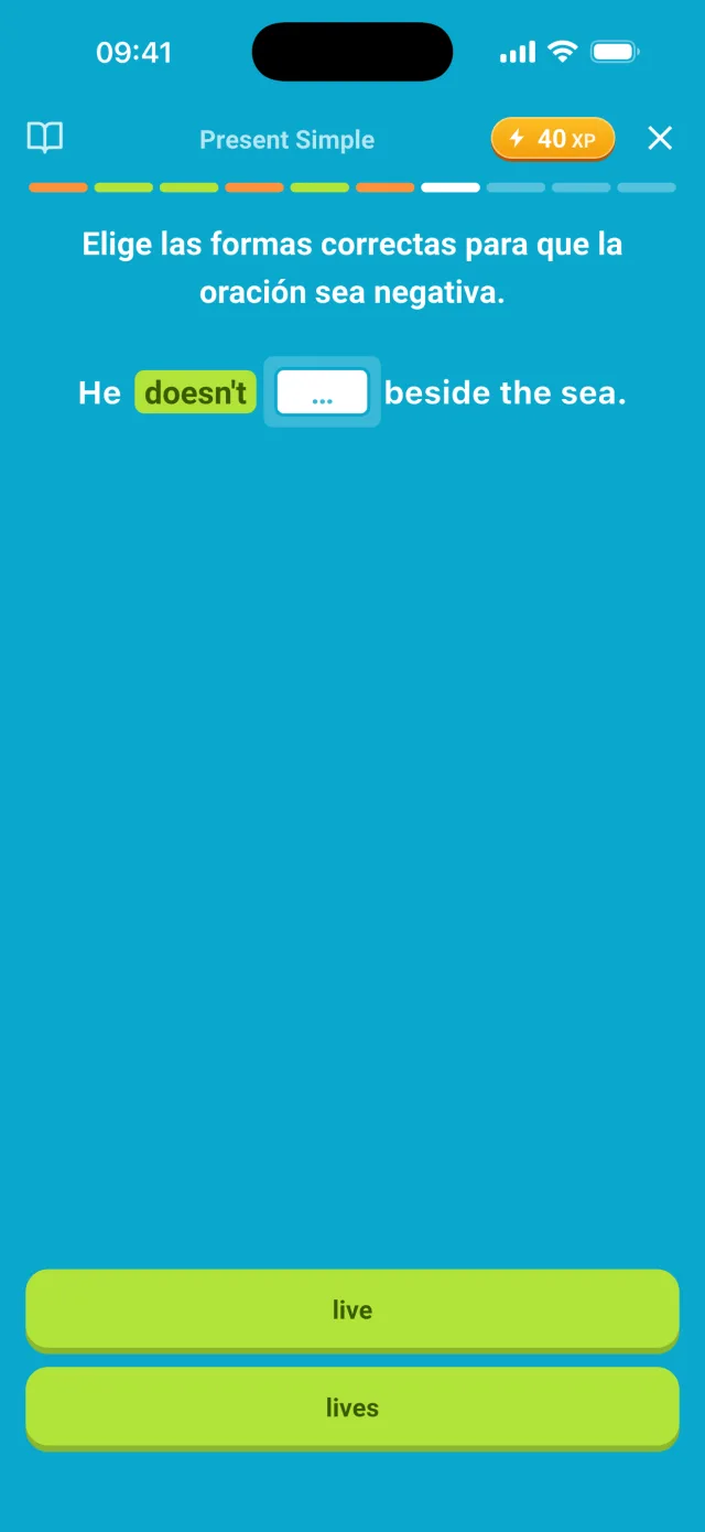 Ejercicio de construcción de frases en formato de juego