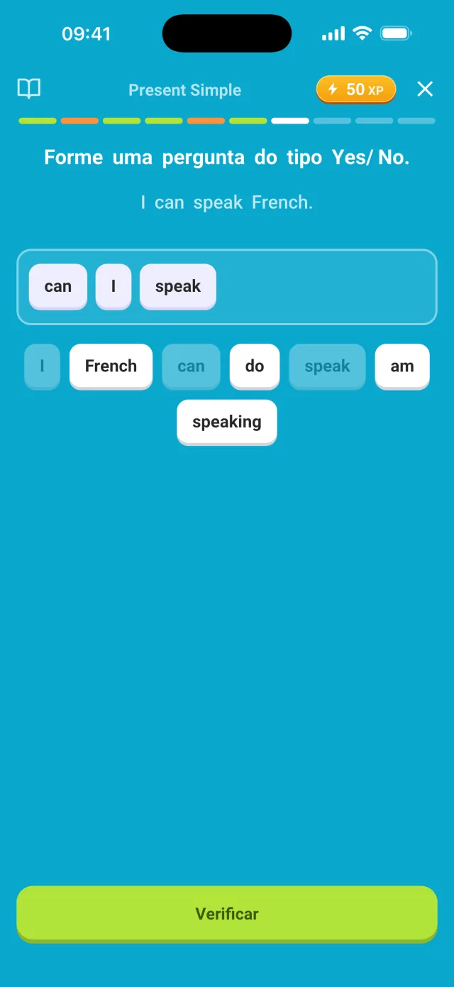 Exercício de construção de frases em estilo de jogo