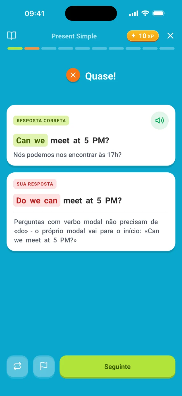 Erro explicado: a forma correta e por que a tua resposta não serve