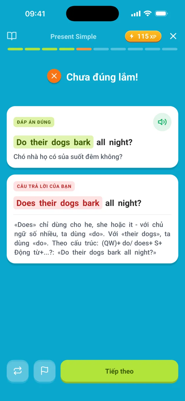 Giải thích câu sai: dạng đúng là gì và vì sao đáp án của bạn chưa đúng