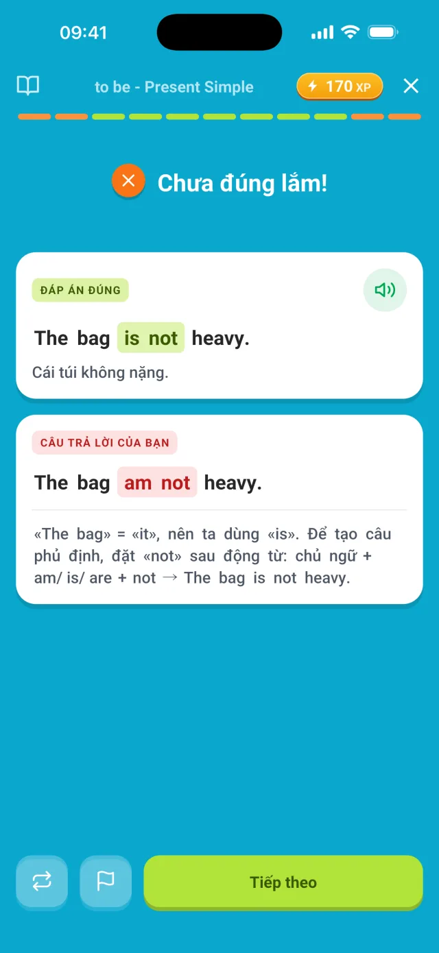 Giải thích câu sai: dạng đúng là gì và vì sao đáp án của bạn chưa đúng