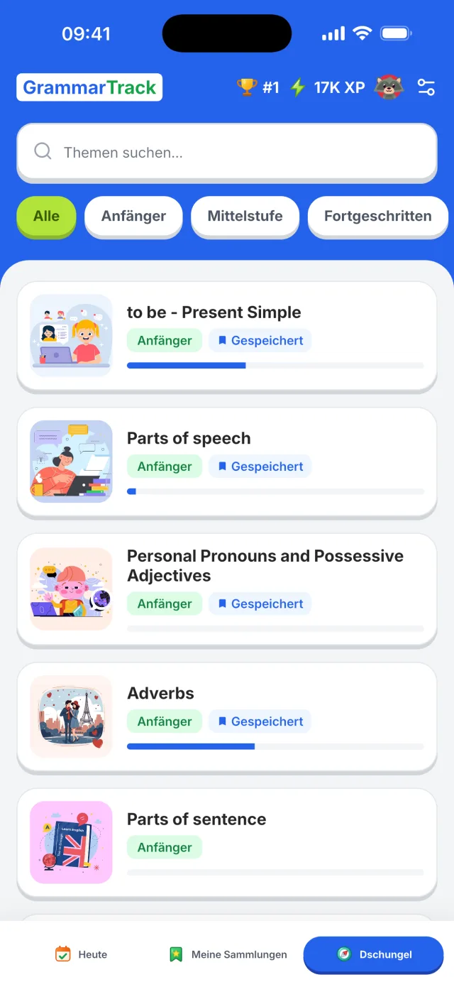 GrammarTrack-App — Grammatikthemen mit Fortschritt