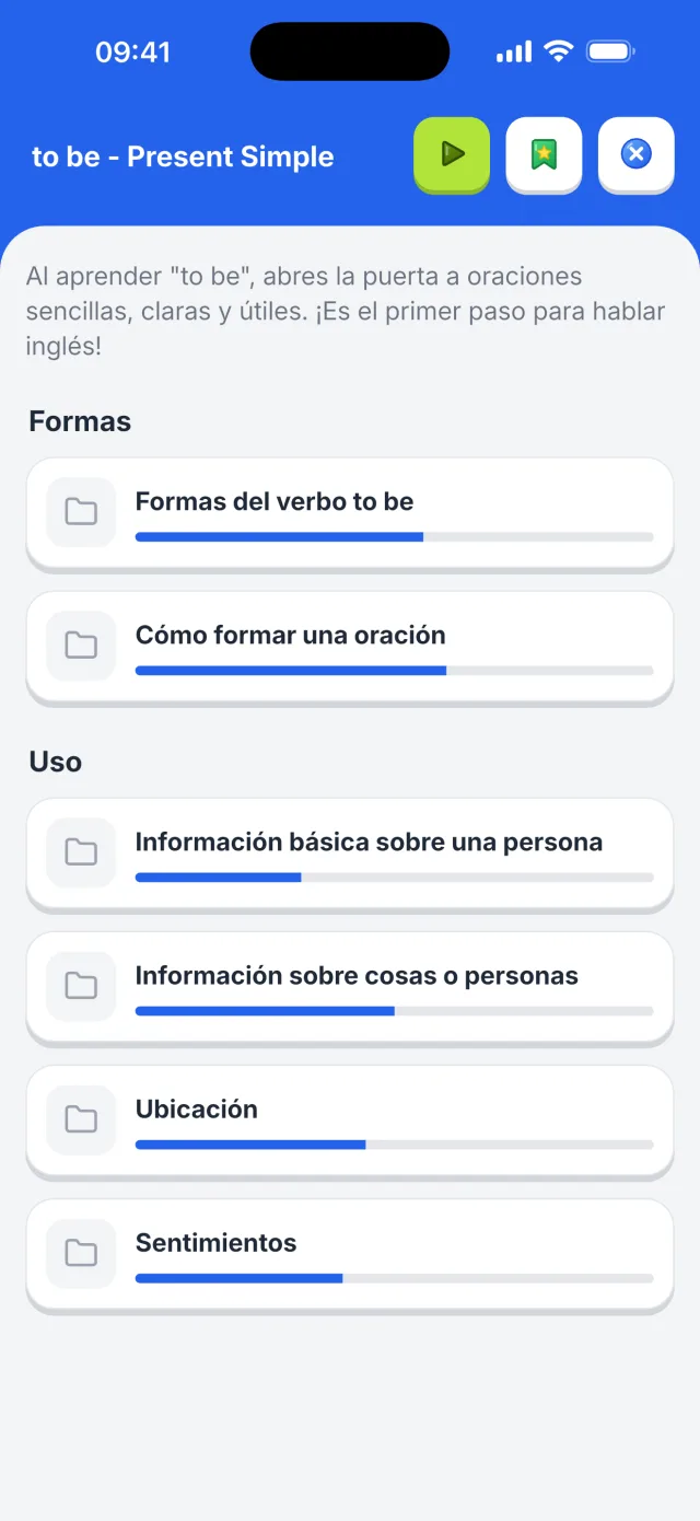 Teoría del tema con videolección y tarjetas de estructura