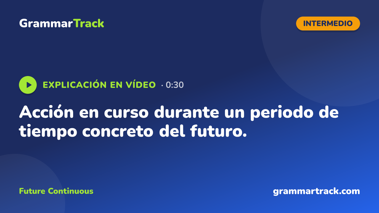 Acción en curso durante un periodo de tiempo concreto del futuro.