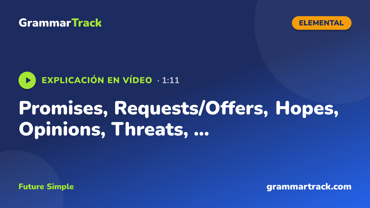 Promises, Requests/Offers, Hopes, Opinions, Threats, ...