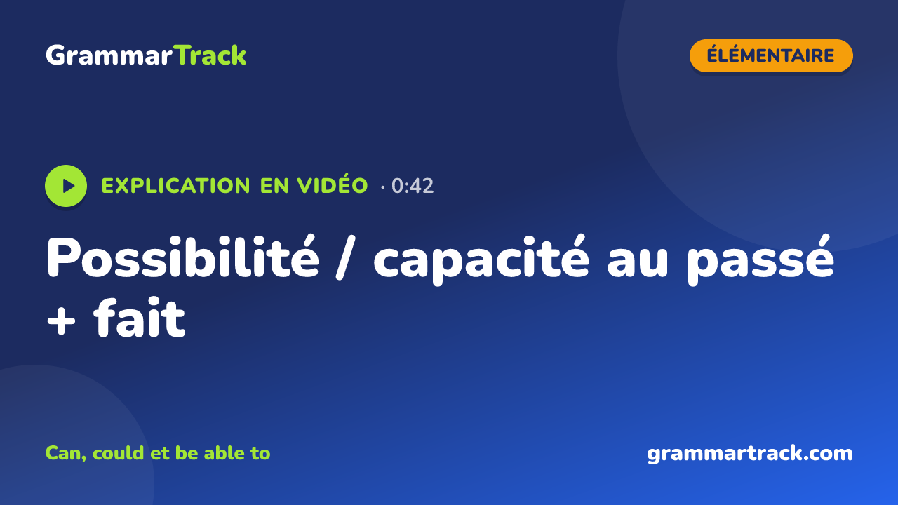Possibilité / capacité au passé + fait