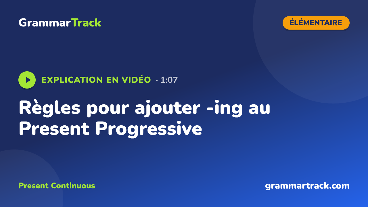 Règles pour ajouter -ing au Present Progressive