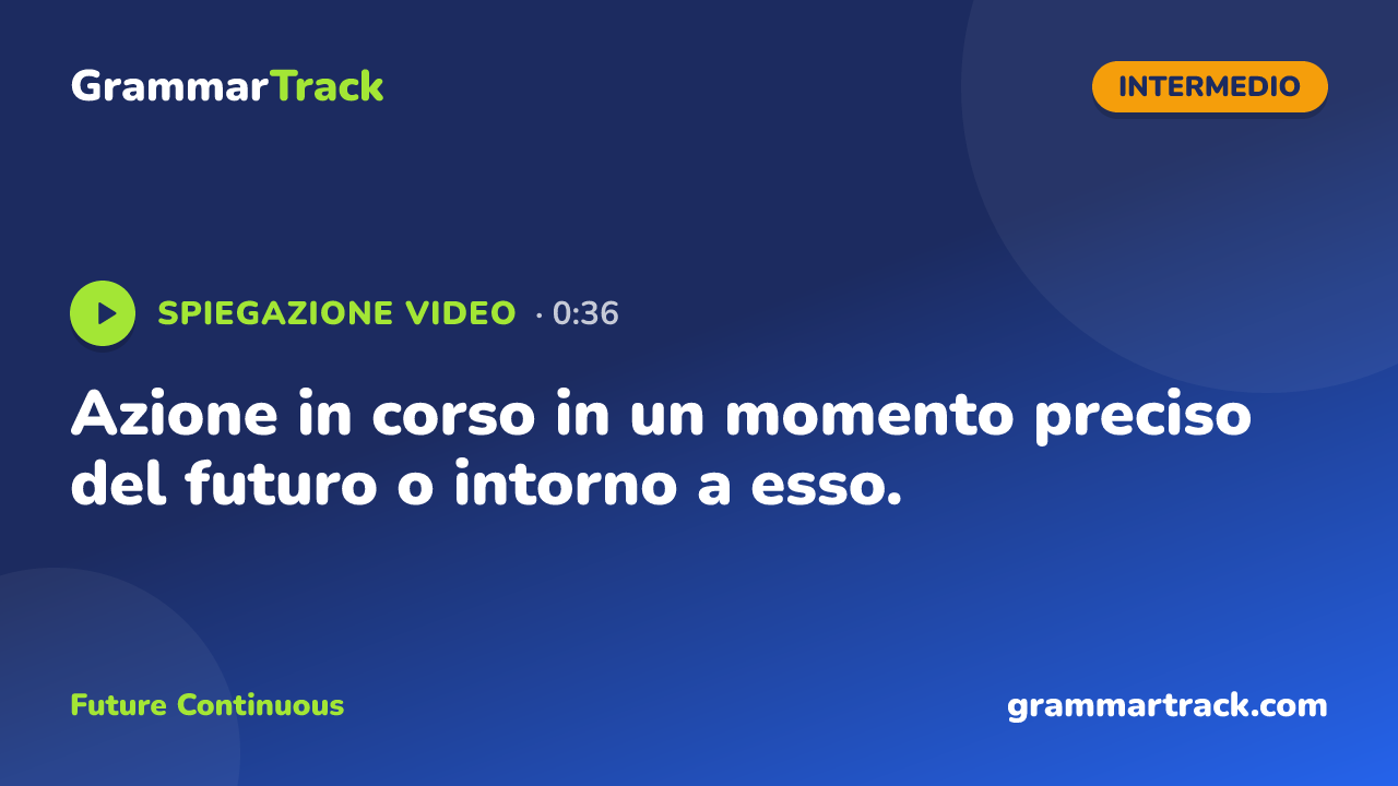 Azione in corso in un momento preciso del futuro o intorno a esso.