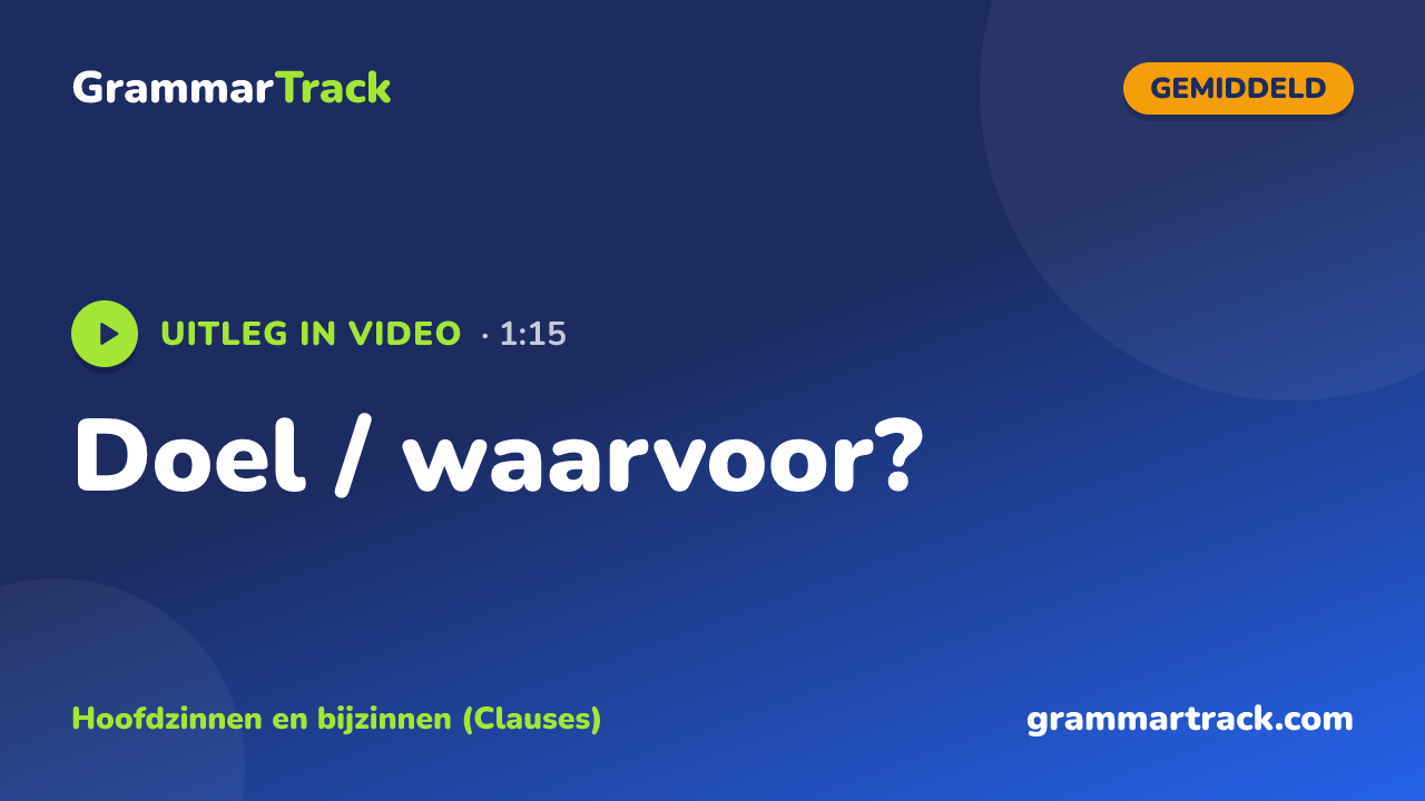 Doel / waarvoor?