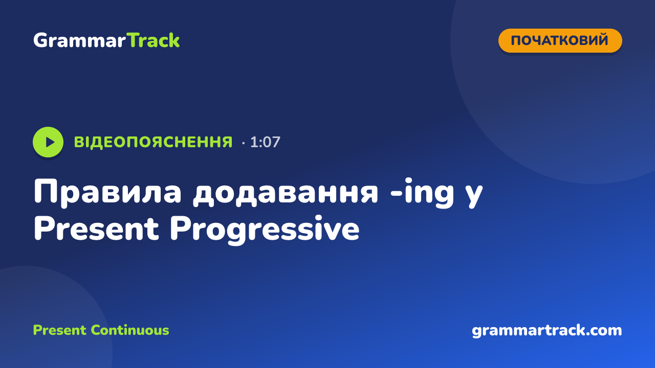 Правила додавання -ing у Present Progressive