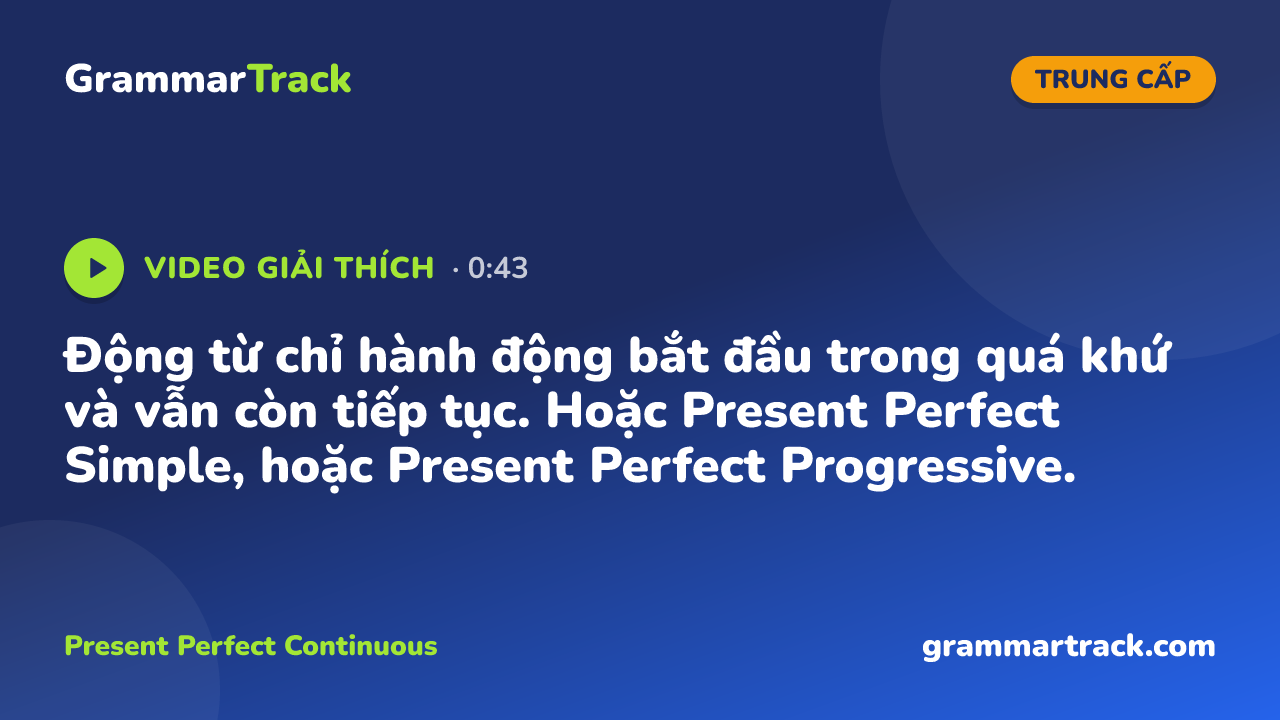 Động từ chỉ hành động bắt đầu trong quá khứ và vẫn còn tiếp tục. Hoặc Present Perfect Simple, hoặc Present Perfect Progressive.